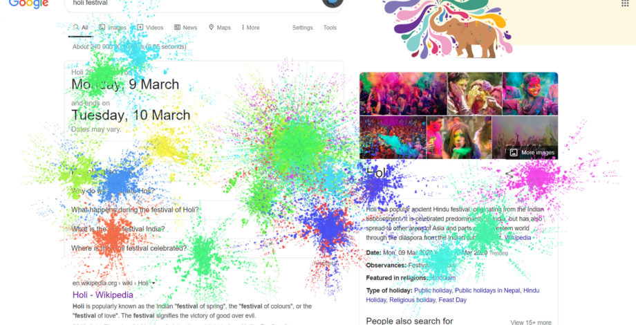 Google Easter egg vous permet de couvrir les résultats de recherche en couleur pour le festival Holi