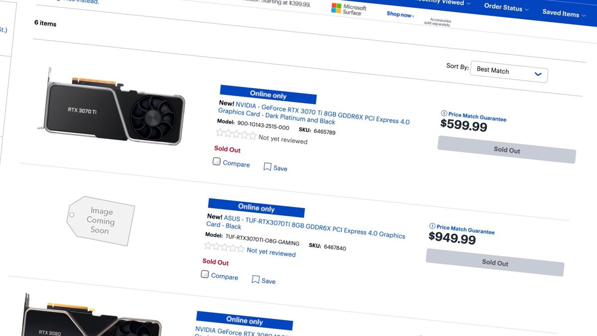 La vente en ligne de Best Buy pour le RTX 3070 Ti de Nvidia déçoit