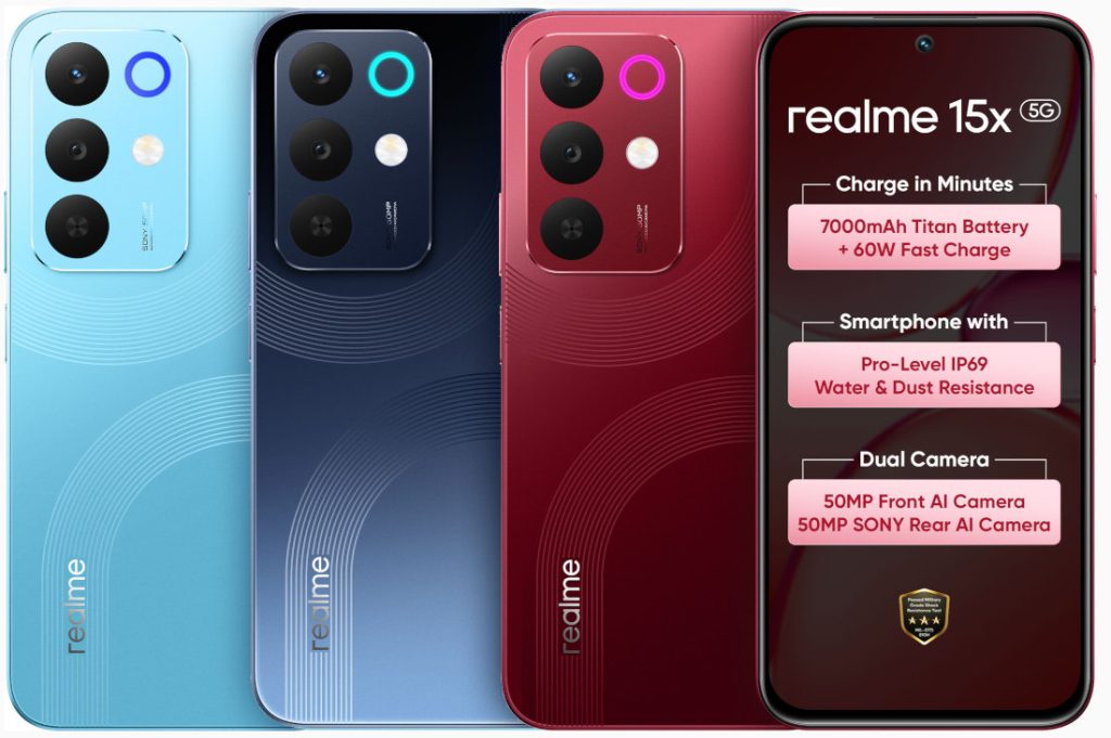Realme lance 15x 5G avec écran 144Hz et batterie 7000mAh